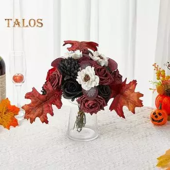 1 Set Halloween Artificial Flower Gift Box Gothic Realistic Fake Silk Flower DIY Fall Harvest Festival Thanksgiving Faux Flower Bouquet Home Office оранжевый