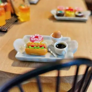 1 Set Mini Simulation Coffee Dog Bag Mini Burger Coffee Plate Donut Dollhouse Miniature Food Toy Diy Decoration