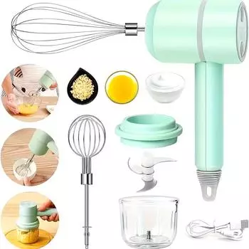 1 Set Multifunctional Electric Garlic Masher & Egg Beater 2-in-1 Set - Rechargeable, Portable, Handheld Mixer & Mini Meat Grinder - USB Charging