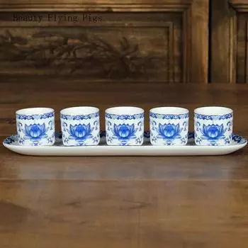 1 set of three in five ceramic lotus wine glasses for table altar and feng shui ornaments home decor