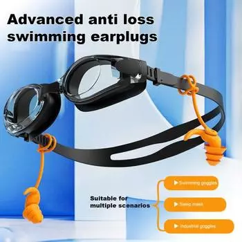 1 Set Silicone Swimming Earplugs with 360 Degrees Rotating Cord Ergonomic синий