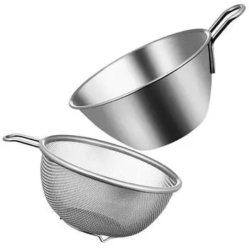 1 Set Stainless Steel Mixing Pot Drainage Basket Mixing Kitchen Metal Bowl with Handle Stainless Steel basin 13.00X7.50X5.70CM серебряный