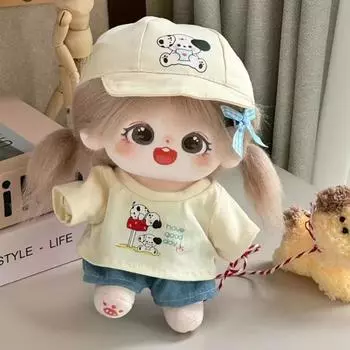 1 set T-shirt Cotton Doll s Clothes Denim Shorts Plush Doll Clothes 20cm Cotton Doll 1 set