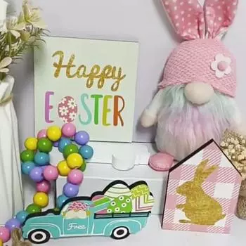 1 комплект многоуровневого орнамента на подносе, очаровательный пасхальный кролик, гном и набор деревянных знаков для украшения дома, фестиваля