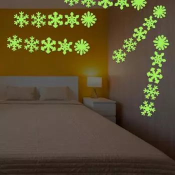 1 комплект настенных наклеек, привлекающих внимание, съемных, флуоресцентных наклеек в форме снежинки из полипропилена для белый