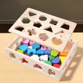 1 набор деревянных бусин, игрушка для последовательности, детская игра со шнуровкой, развивающая мелкую моторику для малышей, сортировка цветов и геометрических фигур, образовательная игрушка A