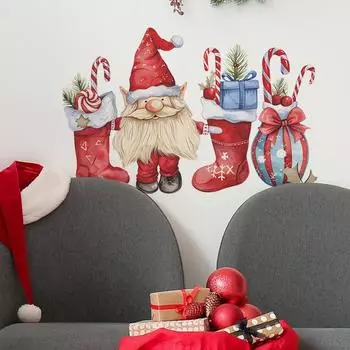 1 лист рождественских настенных наклеек гном эльф чулок конфета трость подарок