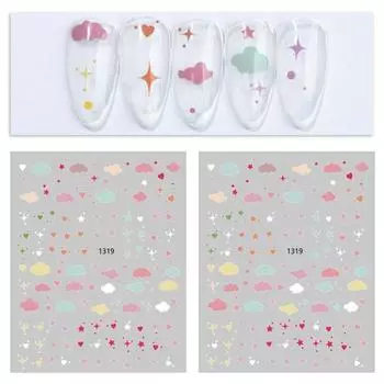 1 лист наклеек для ногтей, съемная простая палочка для ногтей, самоклеящаяся художественное украшение в виде звезды-облака B