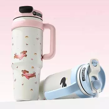 1 шт. 1000 мл/35 унций стакан с ручкой розовая бутылка для воды из нержавеющей стали термос портативный вакуумный изолированный стакан для девочек рождественские подарки Stainless steel