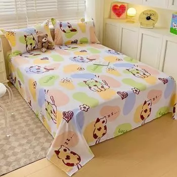 1 шт., 100% хлопковая простыня с принтом животных и двойным верхом, простыни King Size для девочек и мальчиков, детское постельное белье королевского размера King Size 130x230cm 1pcs
