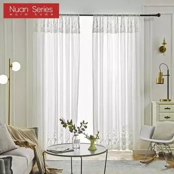 1 шт. 10-20% светоблокирующая прозрачная кружевная цветочная волнистая нижняя штора для гостиной, спальни, балкона, домашнего декора, серия Nuan 100x270cm белый