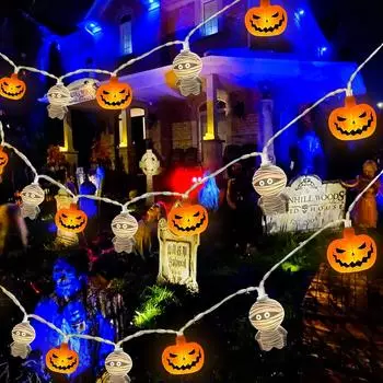 1 шт. 10/20 светодиодных гирлянд в форме тыквы и мумии на Хэллоуин, питание от батареек, страшная атмосфера, подвесная лампа для дома и улицы, декор 1.5M10LED теплый белый