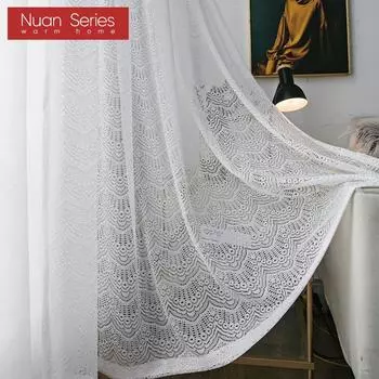 1 шт. 10-20% затемняющая французская простая романтическая кружевная основа вязаная чисто белая газовая занавеска для гостиной спальни балкона домашний декор серия Nuan W100cm x L130cm белый