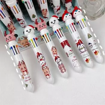 1 шт. 10 цветов Рождественская шариковая ручка Kawaii Cartoon Elk Ручки для счета Красочные многофункциональные ручки Школьные канцелярские принадлежности ONESIZE
