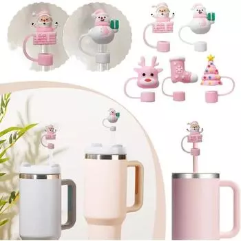 1 шт. 10 мм рождественская розовая серия соломинок крышки колпачки для стаканов кружки аксессуары силиконовые соломинки многоразовая посуда для напитков