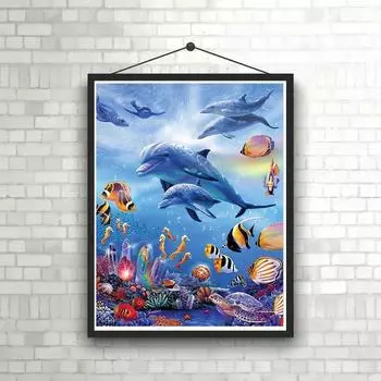 1 шт. 11,8x15,7 дюймов 5D DIY Алмазная картина Дельфин Алмазная вышивка Набор животных Мозаика Картина Водный алмаз Искусство Домашнее украшение Round drill 30x40cm