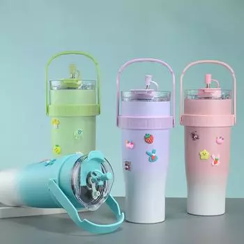 1 шт. 1200 мл/40 унций бутылка для воды из нержавеющей стали с вакуумной изоляцией и наклейкой милые кавайные стаканчики для воды летние зимние подарки для напитков 1200ml 40OZ соломенный