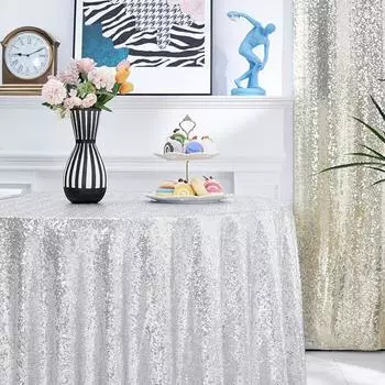 1 шт. 120 см блестящая скатерть с пайетками круглая скатерть круглая скатерть декоративная драпированная скатерть блестящая полиэстеровая одежда серебряный