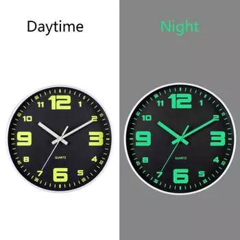 1 шт. 12 дюймов светящиеся в темноте настенные часы, бесшумные не тикающие, работающие от батареек настенные часы для гостиной кухни офиса спальни чёрный