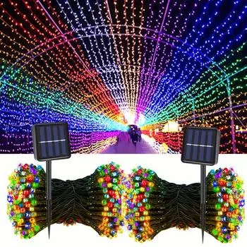 1 шт. 12 м 100 лампочек светодиодные солнечные фонари уличные гирлянды гирлянды садовые гирлянды рождественские украшения для патио 12m