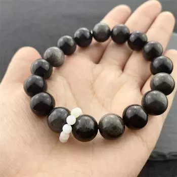 1 шт., 12 мм, очаровательный браслет из натурального серебряного обсидиана для привлечения богатства, мужской браслет, праздничный подарок, подарок на день рождения, ювелирные изделия ручной работы
