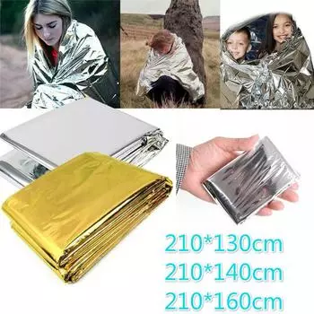 1 шт. 130x210 см/140x210 см/160*210 см комплекты для походов на открытом воздухе, водонепроницаемое аварийное майларовое одеяло для выживания и спасения, фольга, тепловая тепловая первая помощь 210x130cm Double - Silver