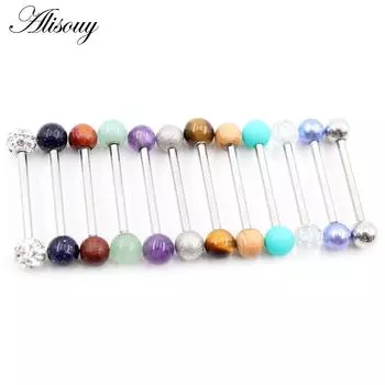 1 шт., 14 г, натуральный камень из дерева, жемчужный шарик с фианитом, нержавеющая сталь, штанга для пирсинга, нить, унисекс, кольца для губ, украшения для тела, бар