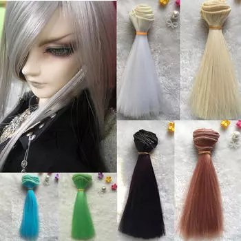 1 шт., 15 см, аксессуары для кукол, прямой парик из синтетического волокна, волосы для куклы, натуральные толстые парики Bjd, поп-музыка белый