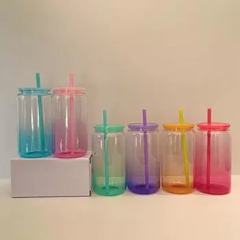 1 шт. 16 унций градиентного цвета стеклянные чашки Mason с крышкой и трубочкой многоразовый стакан для холодного кофе, смузи или кружки Boba 16oz жёлтый