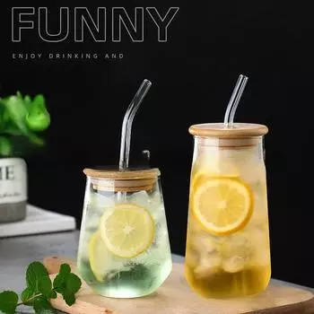 1 шт. 17 унций стаканы для питья с бамбуковыми крышками и соломинками, чашки для кофе со льдом, коктейльные бокалы, симпатичная чашка-стакан, идеально подходит для виски с содовой Transparent