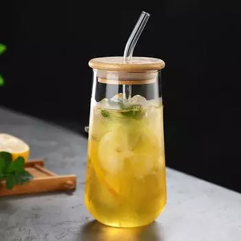 1 шт. 17 унций стаканы для питья с бамбуковыми крышками и соломинками, чашки для кофе со льдом, коктейльные бокалы, симпатичная чашка-стакан, идеально подходит для виски с содовой Transparent