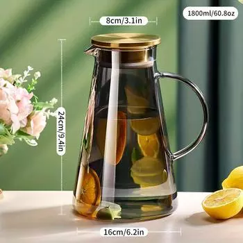 1 шт., 1800 мл/60,8 унций, прозрачная стеклянная бутылка для холодной воды, чайник большой емкости с ручкой и фильтром, нагреваемый электрической керамической плитой, подходит F