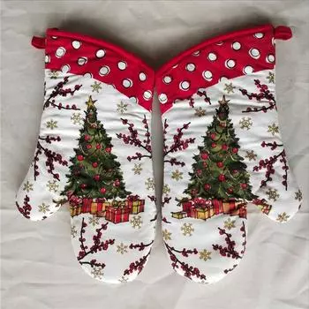 1 шт. 18x33 см хлопковые рождественские прихватки с принтом для духовки, перчатки для выпечки, микроволновая печь, изоляция, кухонный инструмент, подарок на рождественскую вечеринку