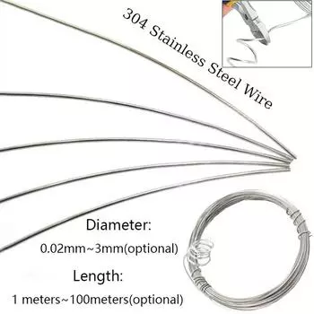 1 шт., 1-100 м, нержавеющая сталь 304, мягкая стальная проволока, диаметр 0,02-3 мм, одножильный крепежный мягкий железный провод, нержавеющий 0.03mm X 100M-Soft Steel Wire