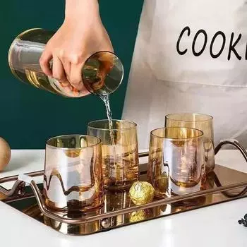 1 шт., 1,2 л, стеклянный чайник большой емкости, 6 шт., 250 мл, стеклянные чашки для воды, набор, креативная бытовая посуда для напитков, сок, чай с молоком 1.2L