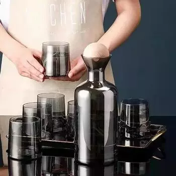 1 шт., 1,2 л, стеклянный чайник большой емкости, 6 шт., 250 мл, стеклянные чашки для воды, набор, креативная бытовая посуда для напитков, сок, чай с молоком 1.2L