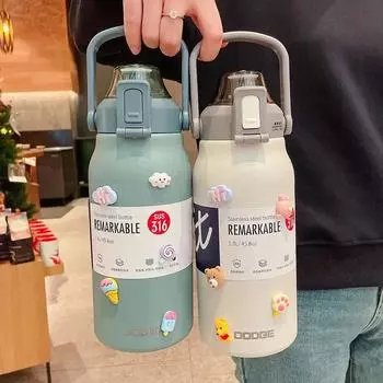 1 шт. 1,7 л термос бутылка для воды из нержавеющей стали термокружка с крышкой соломинка спортивный стакан для спортзала большая емкость термос подарки 1700ml белый