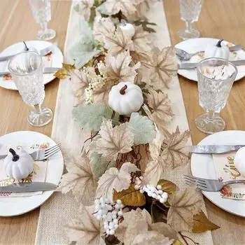 1 шт. 1,8 м осенняя гирлянда из кленовых листьев для украшения дома на День благодарения осенняя гирлянда из кленовых листьев и тыквенных ягод для украшения урожая на Хэллоуин, рождественский декор 1.8m бежевый