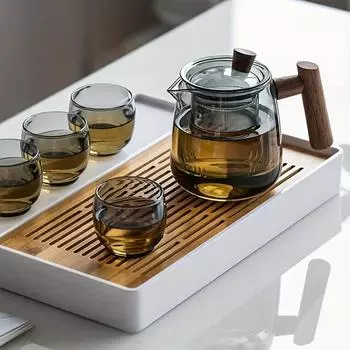 1 шт./1 комплект, стеклянный чайный сервиз, чайник, 530 мл/17,9 унций, чашка для чая, 90 мл/3 унции, чайник с деревянной ручкой, бытовой высокотемпературный чайник, чайник, идеально подходит для Teapot—530ML17.9OZ