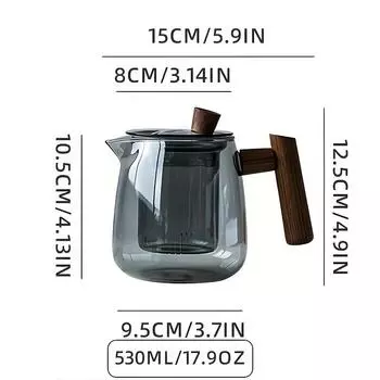 1 шт./1 комплект, стеклянный чайный сервиз, чайник, 530 мл/17,9 унций, чашка для чая, 90 мл/3 унции, чайник с деревянной ручкой, бытовой высокотемпературный чайник, чайник, идеально подходит для Teapot—530ML17.9OZ