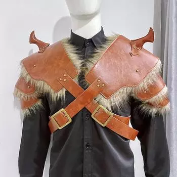 1 шт./1 пара, наряд средневекового рыцаря викингов эпохи Возрождения, 2 цвета, шаль на плечо из искусственной кожи с краями из искусственного меха, привет brown single