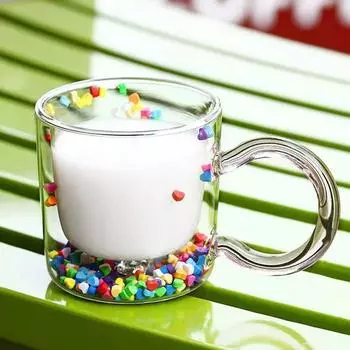 1 шт. 200 мл стеклянная кофейная кружка симпатичная с двойными стенками эспрессо кофейные чашки изолированные кружки для воды летняя зимняя посуда подарки на день рождения 250ml