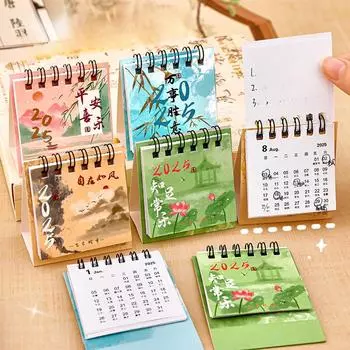 1 шт. 2025 Древний Стиль Текстовый Настольный Календарь Украшение Рабочего Стола Студента Китайский Стиль Мини Календарь План Маленький Настольный Календарь