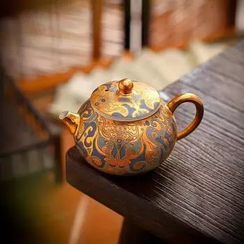 1 шт., 24 К, золотой чайник, мастер ручной работы, Дуньхуан Танка, позолоченный горшок, домашний подарочный чайный сервиз, высококачественный чайный сервиз кунг-фу, один горшок 24k Golden - Bodo Morrogo Pot