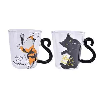 1 шт. 250 мл милый кошачий стакан для сока, кофе, молока, чая, стеклянная кружка с ручкой в виде кошачьего хвоста, подарки для влюбленных на День святого Валентина, ложка из нержавеющей стали