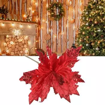 1 шт 25*20 см Рождественская пуансеттия блестящие цветы новогоднее украшение для вечеринки в виде елки шампанского