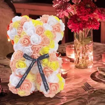 1 шт. 25 см искусственный плюшевый медведь из роз, подарок на День святого Валентина, день рождения, свадьбу, день матери и годовщину, включая прозрачную подарочную коробку синий