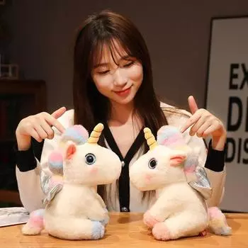 1 шт. 25 см Kawaii сидящий цветной единорог плюшевые игрушки мягкий единорог с крыльями куклы Peluche для детей подарок на день рождения 25CM розовый