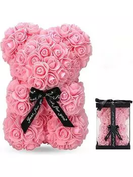 1 шт. 25 см подарочная гирлянда из роз, искусственный медведь из роз на День святого Валентина, свадьбу, День матери и годовщину, в комплекте прозрачная подарочная коробка красный