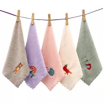 1 шт. 25x25 см коралловый бархат мягкий кружевной мультфильм животное вышитое домашнее детское маленькое квадратное полотенце 25x25cm&1pc розовый